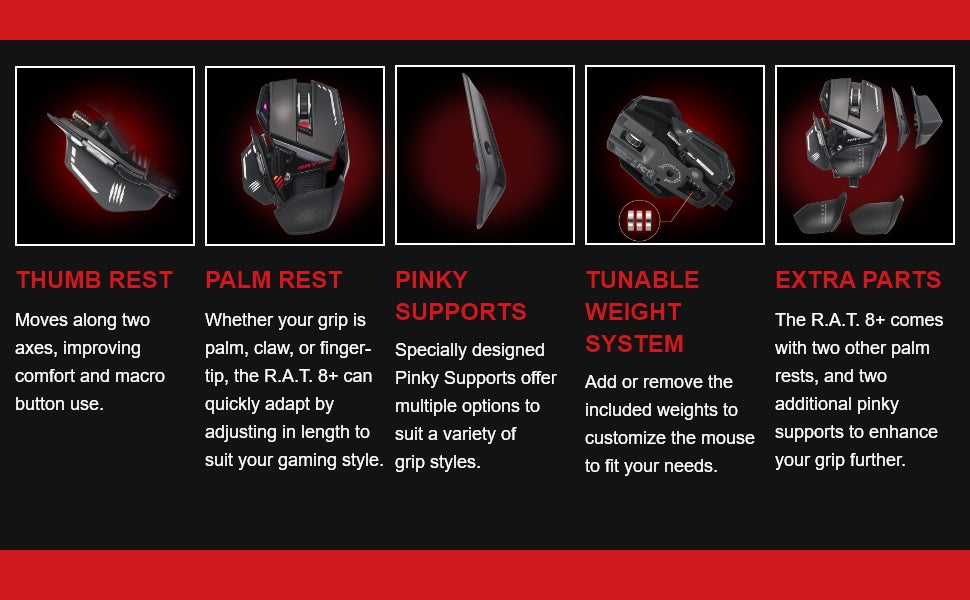 MAD CATZ R.A.T. 8+ BLACK Fully Adjustable Gaming Mouse - 16000DPI - Programmable